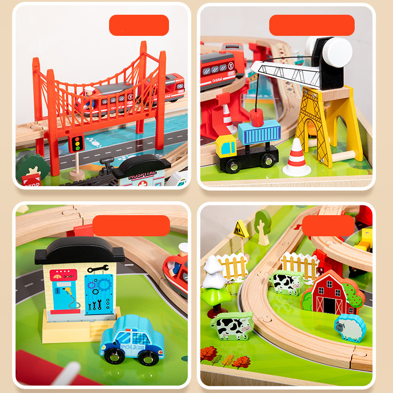 New beech wood simulation train track children's educational assembly solid wood toy set train track toys Specification image