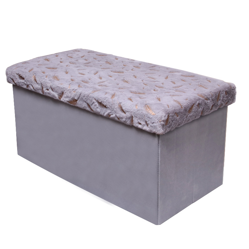 Gilded feather fabric storage stool, bedroom shoe-changing stool, multi-sized velvet folding storage stool Item Picture