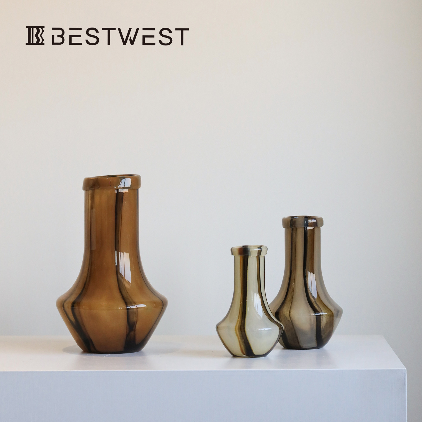 轻奢高级感中古风玻璃花瓶客厅复古插花摆件餐桌艺术设计感花器