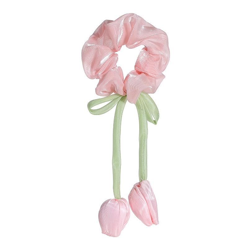 Spring girls' tulip flower bow tassel large intestine circle sweet and stylish, micro-light hair band accessory headwear Item Picture