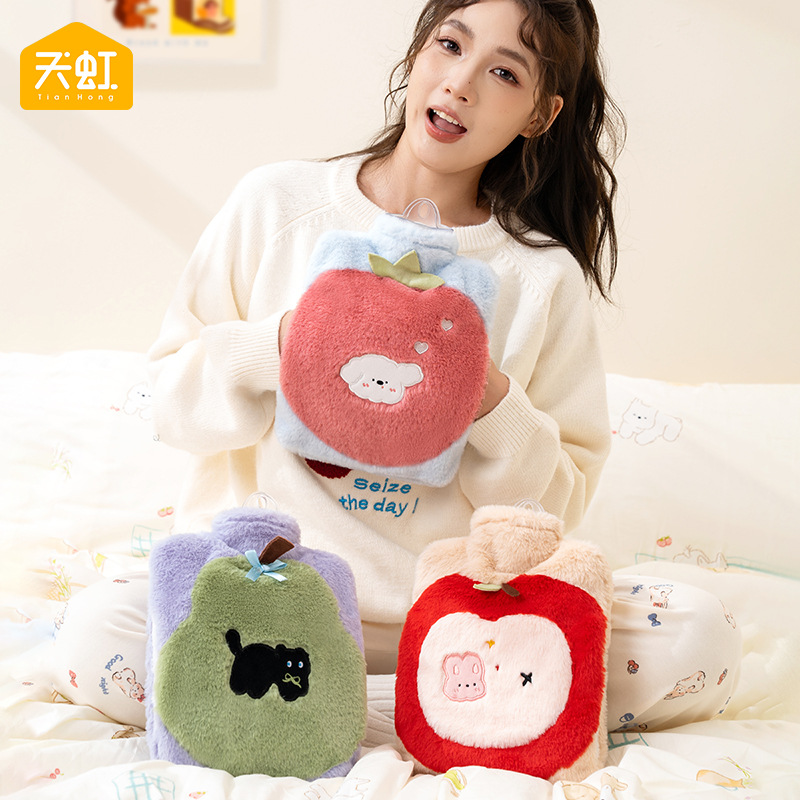 天虹新款毛绒充水热水袋1800ml可拆洗PVC注水卡通防爆暖宝居家暖手宝