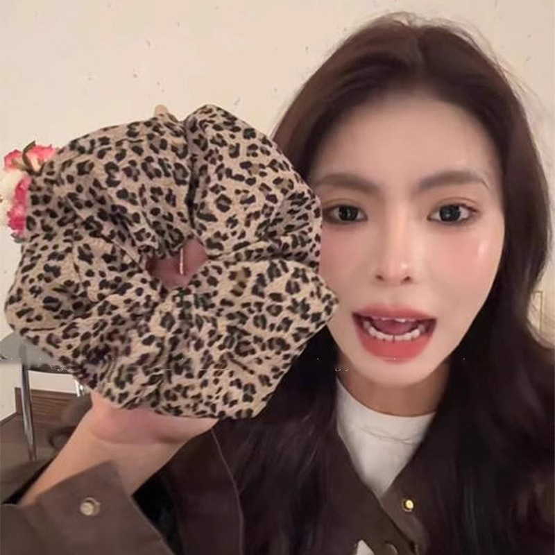 Leopard print high-elasticity hair band for women, large, durable ponytail tie, high-end leather band, large intestine hair accessory details Picture
