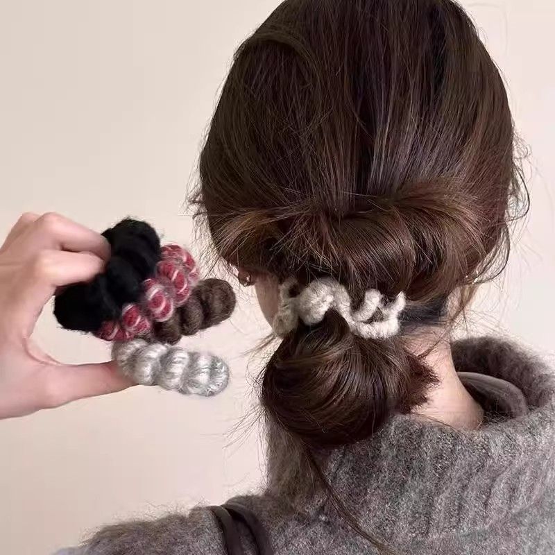 高弹力毛绒电话线发圈女秋冬气质头绳丸子头扎发皮筋耐用高级感发饰