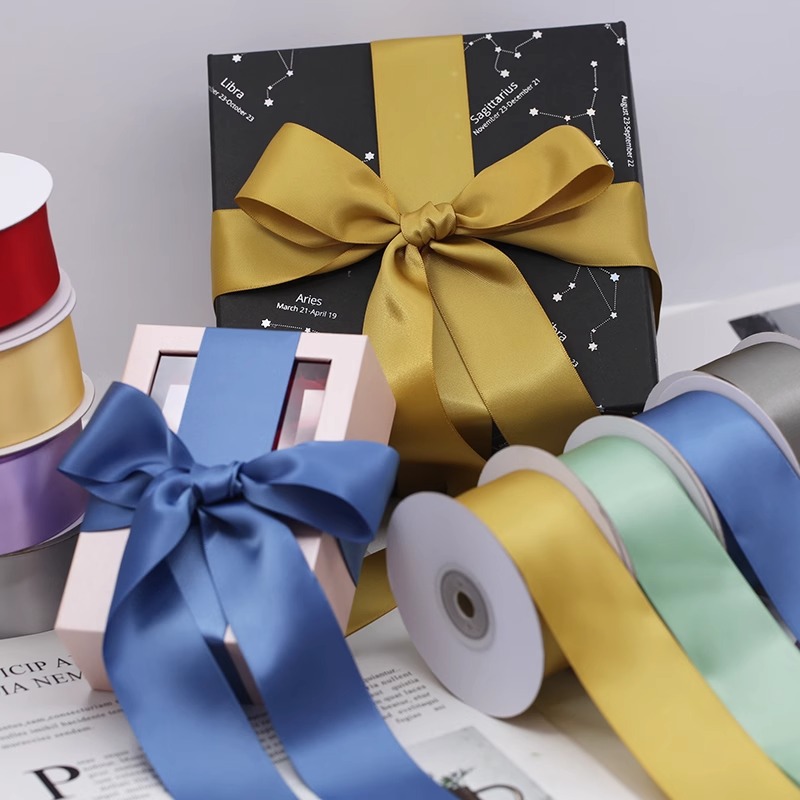 Factory wholesale 4cm double-sided solid-color silk ribbons, colored polyester ribbons, cakes, bouquets, gift packaging, diy handicrafts, accessories, ropes and threads Specification image