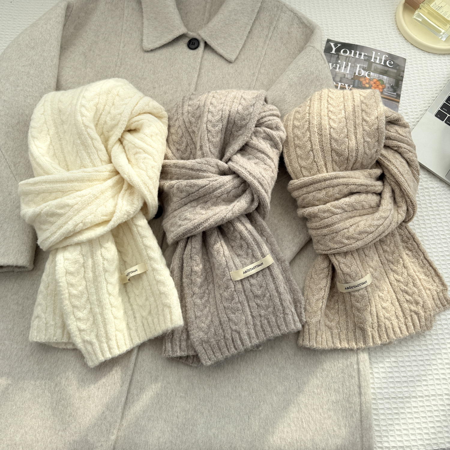 Korean-style high-end atmosphere wool blend women's autumn and winter knitted versatile solid color twist scarf men's warm scarf Application Scenario