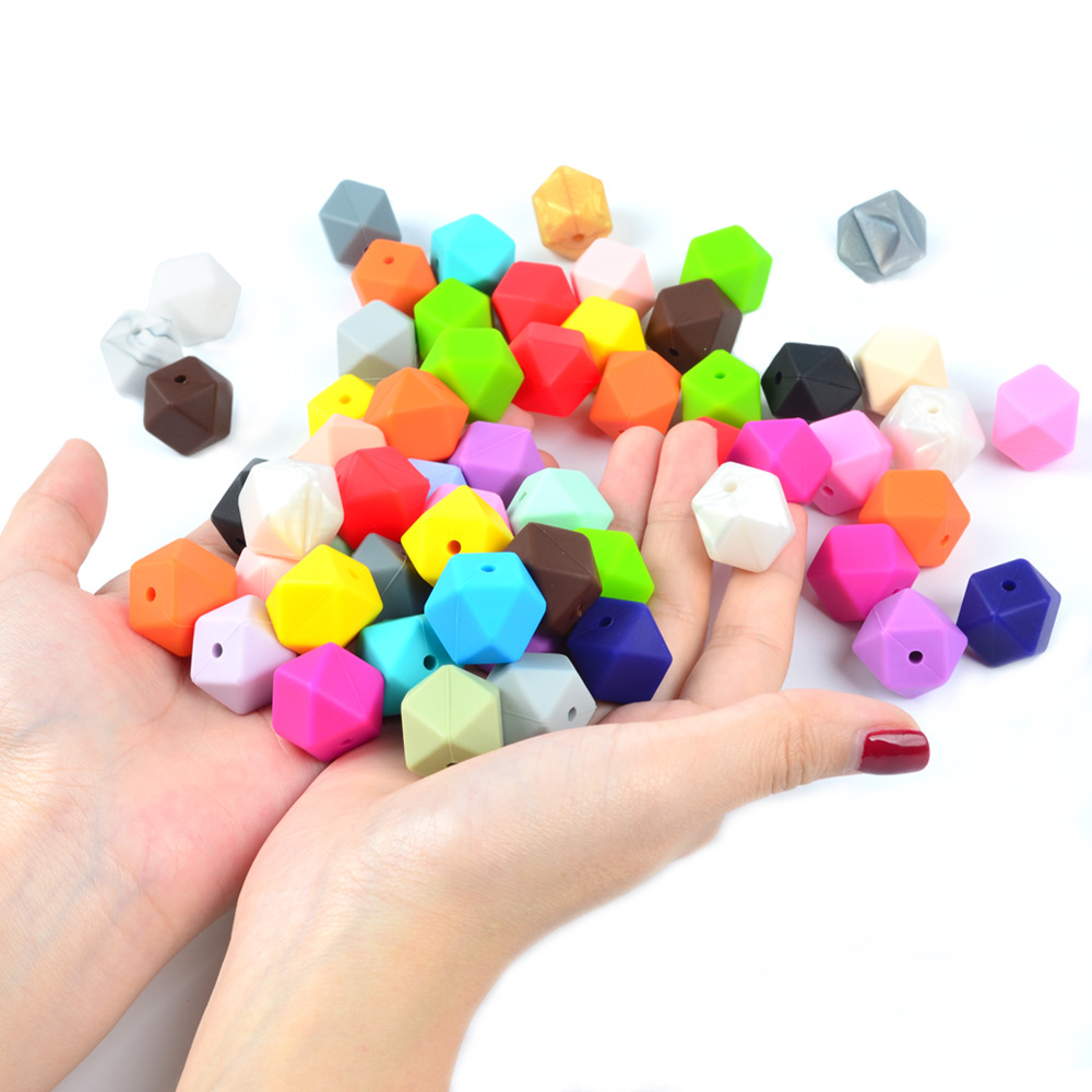 Zhejiang Sheng silicone beads 14 to 17mm hexagonal octagonal teething gel, DIY handcrafted soothing necklace, pacifier chain, loose beads, chemical adsorbent details Picture