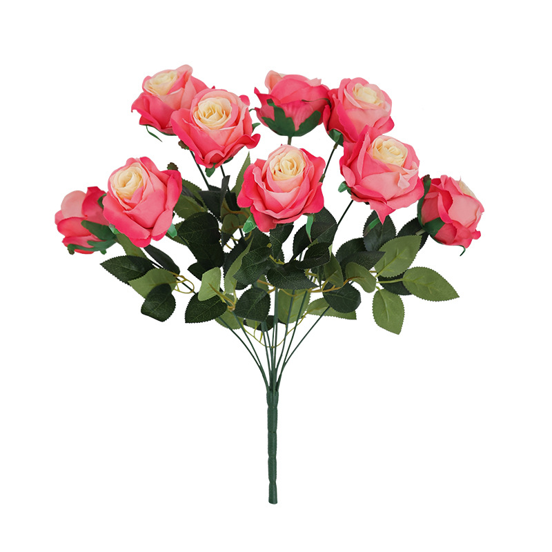 Floral art home decoration, artificial flowers, wedding supplies, bride holding a large rose simulation 9-head bouquet, office culture simulation garden flower gift box Item Picture