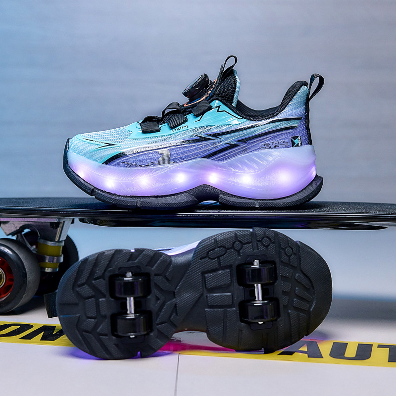 Girls' walking shoes, four-wheel charging luminous roller skates, children's breathable sports shoes, boys' two-wear eight-wheel roller skates Application Scenario