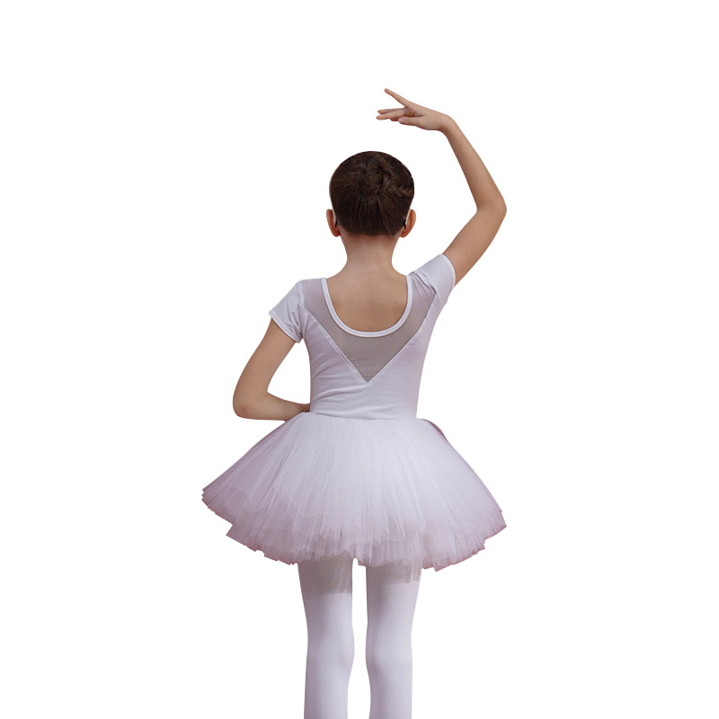 Summer new pure cotton short-sleeved practice dress for girls' dance, white children's dress for girls' ballet grading Item Picture
