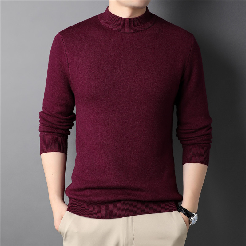 Men's spring and autumn solid-color semi-high-neck knitted sweater, slimming sweater, youth base sweater, plus-size men's and women's plus-size sweater details Picture