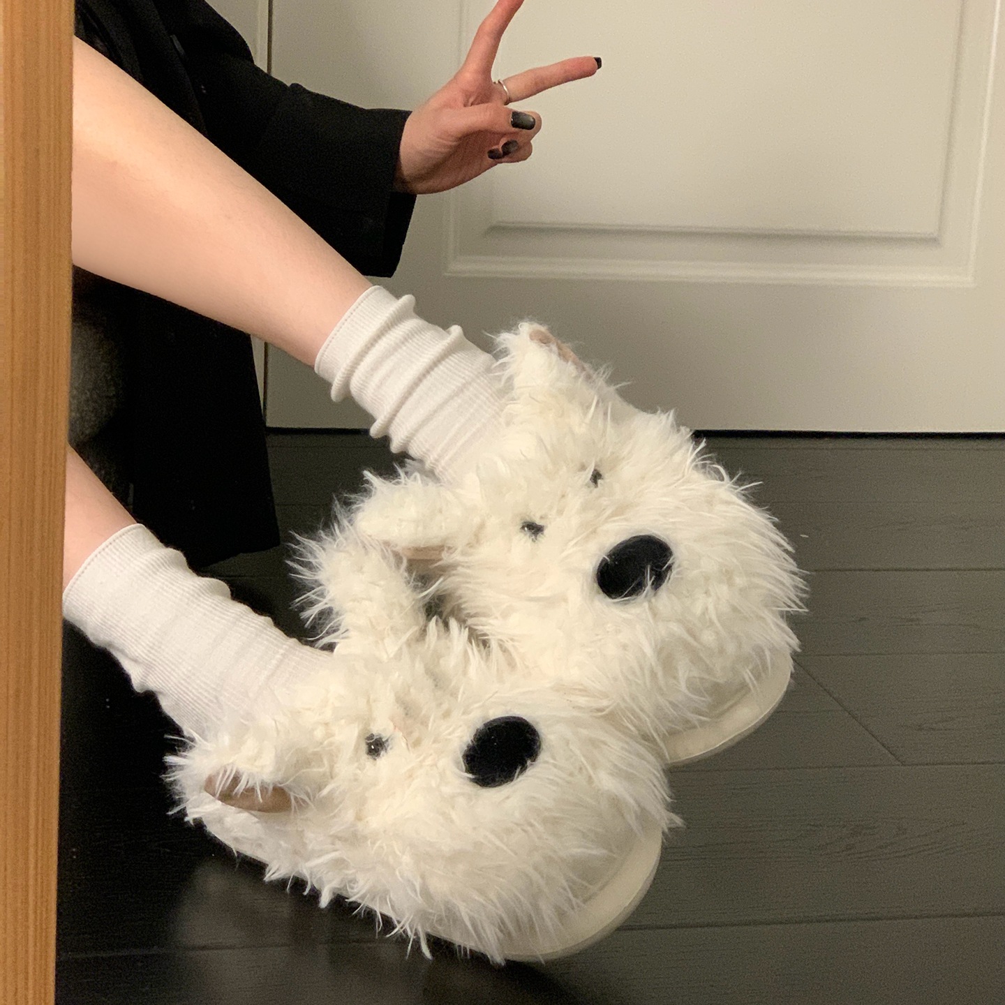 百搭潦草小狗毛毛拖鞋女秋冬厚底增高保暖包头家居鞋女款