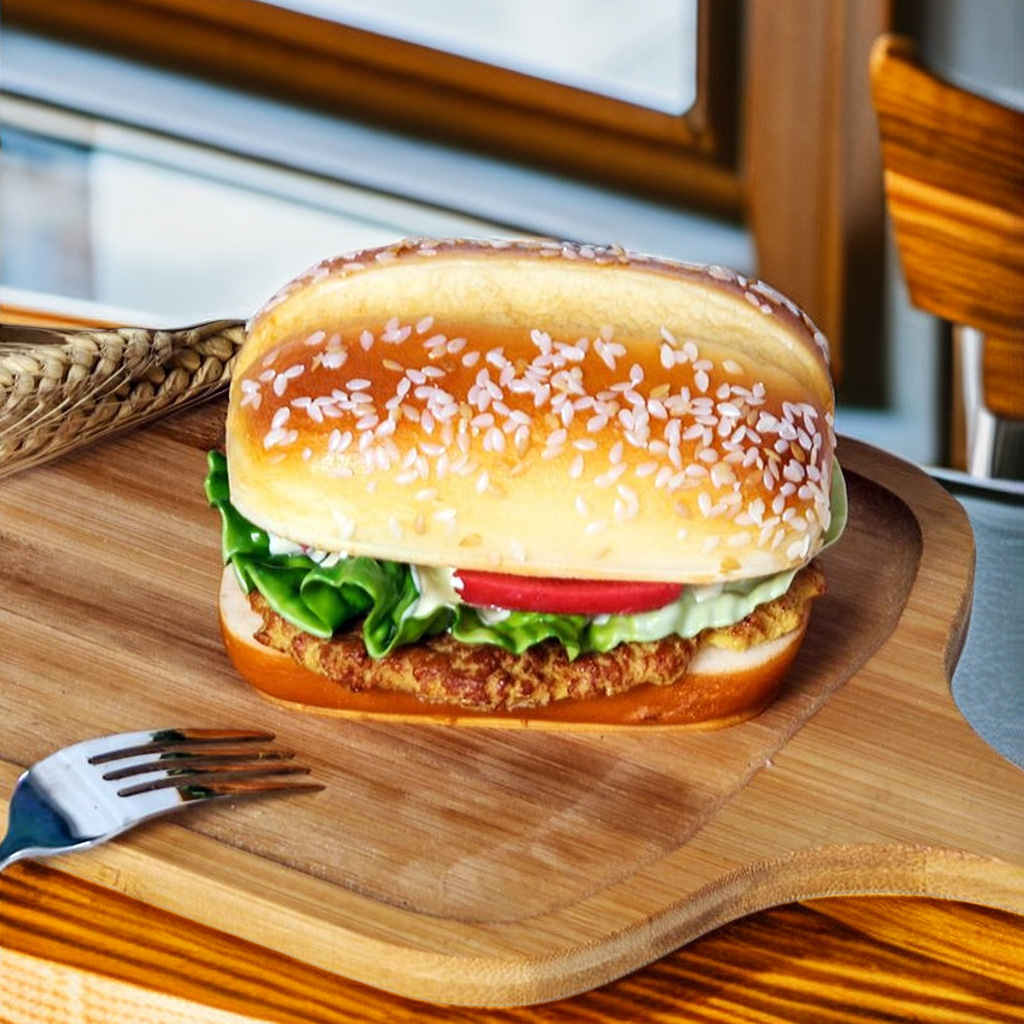 Beef hamburger model, home decoration, film and television props, window display, high-quality and low-priced food, frozen Western pastries details Picture
