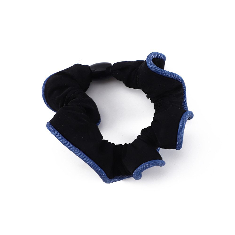 Korean-style color-blocked black fungus fringe small intestine ring hair band lace hair tie ponytail pearl hair tie leather band hair accessory Item Picture