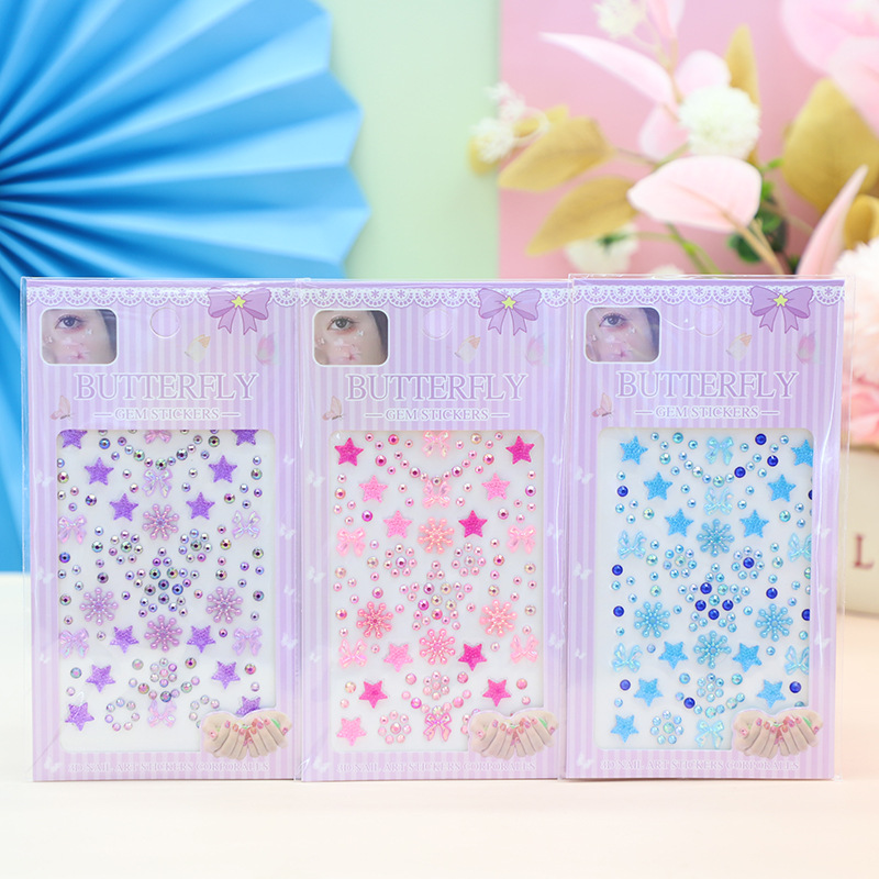 Children's Day stage makeup face stickers, bow, heart, water diamond back adhesive, red home decoration wall stickers Specification image