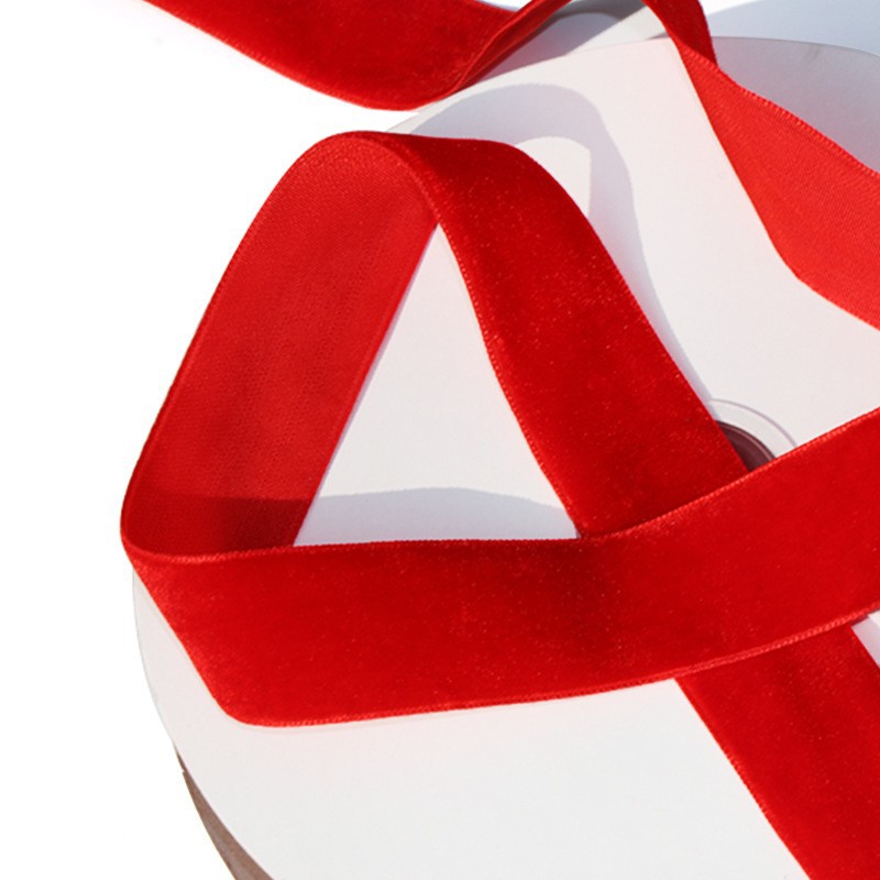 Cross-border exclusive full-size single-sided bright red velvet Christmas tree decoration, handcrafted bow flocking tape, textile accessories, webbing Item Picture