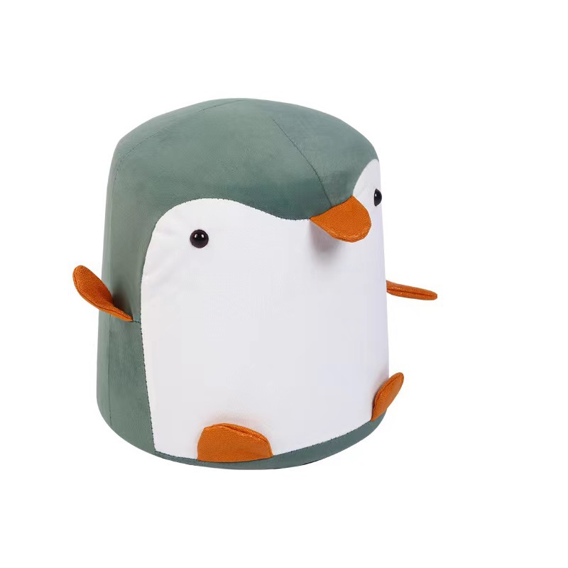 Cartoon penguin creative solid wood small stool, household low stool, door shoe-changing stool, children's animal stool cushion Item Picture