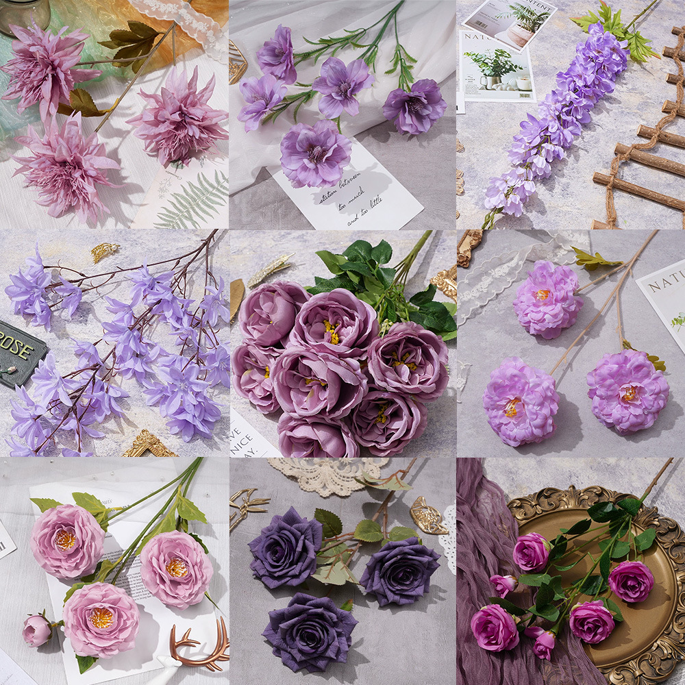 莫奈花园之窗紫色系仿真花材婚庆婚礼堂酒店花排路引假花批发宠物园艺一二年生花卉