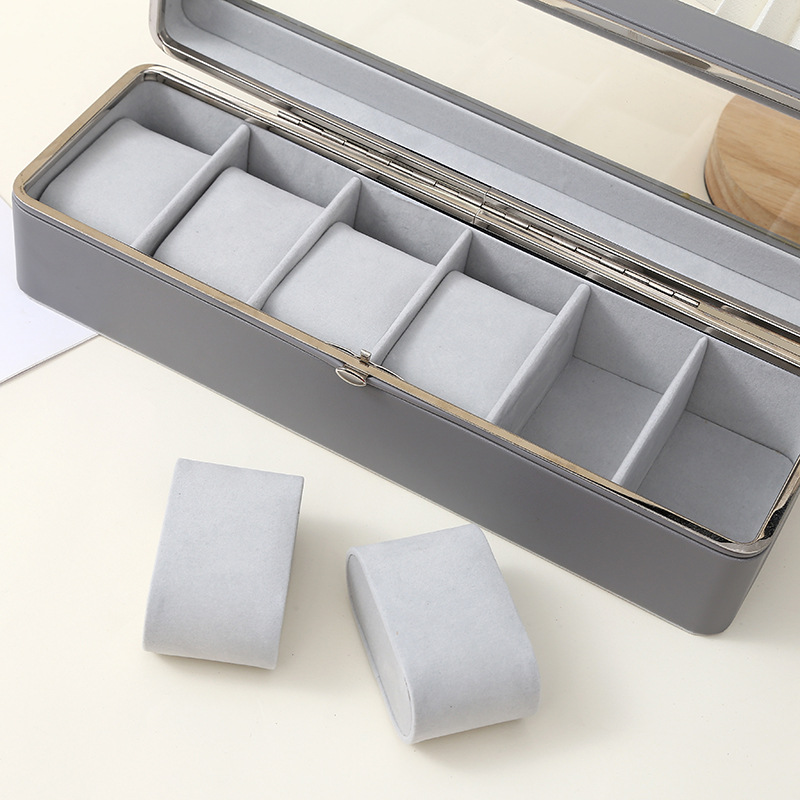 High-end cross-border PU leather watch storage box, metal frame, skylight display box, lined with velvet, watch box, daily necessities, dust-proof jewelry rack, jewelry box, jewelry bag Specification image