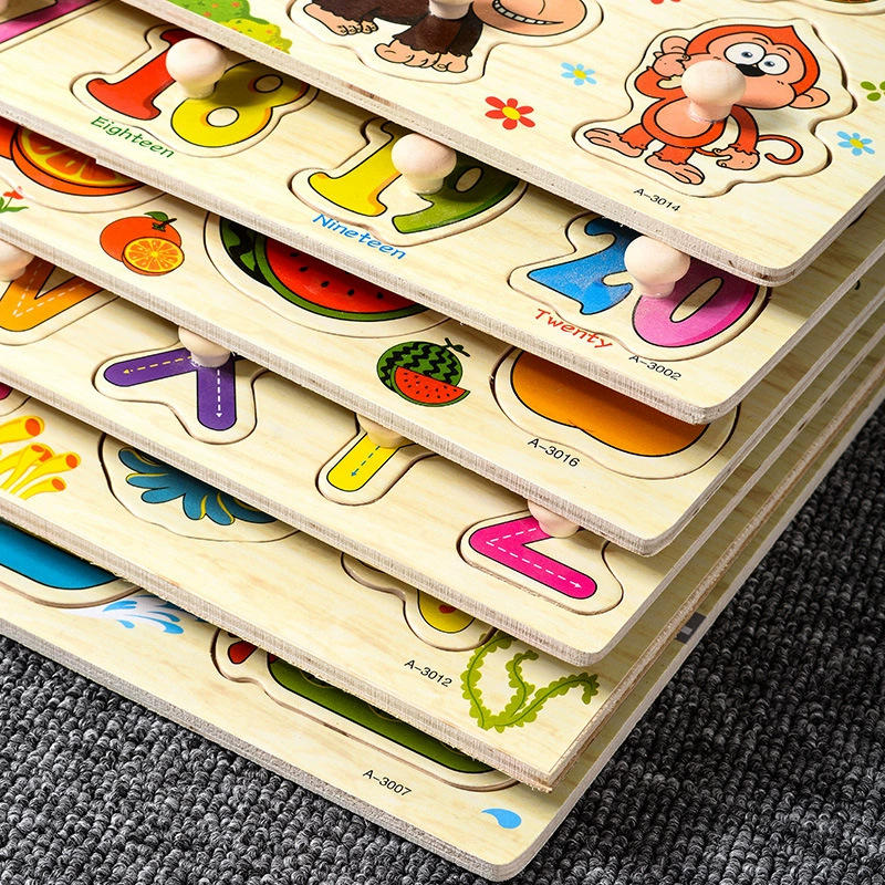 Mushroom nail grab board puzzle, children's intelligence and early education wooden letter and number fruit shape recognition board toy Specification image