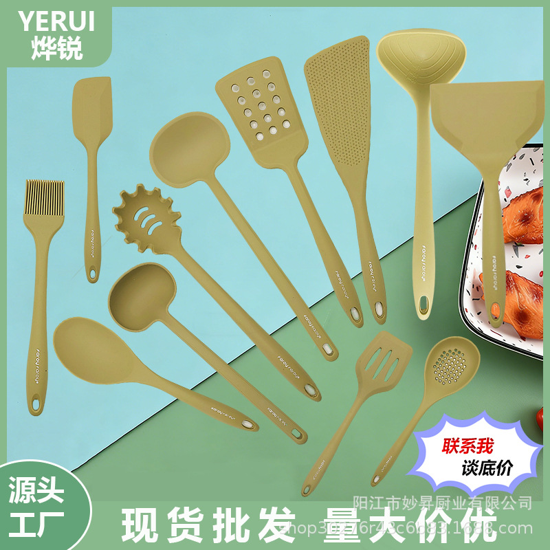 黑色食品级耐高温硅胶锅铲批发房用具厨具蘑菇铲撒点烹饪勺铲锅具套装