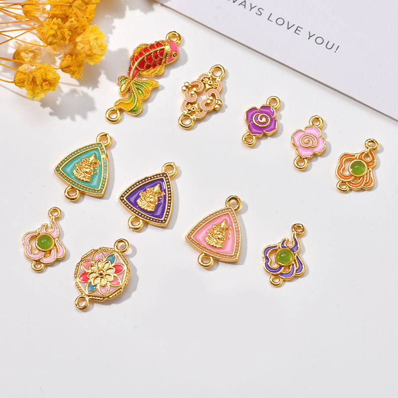 Wholesale of gold-threaded color-preserving copper gold-plated fashionable style DIY electroplated flame-fired blue enamel color inlaid bracelet accessories