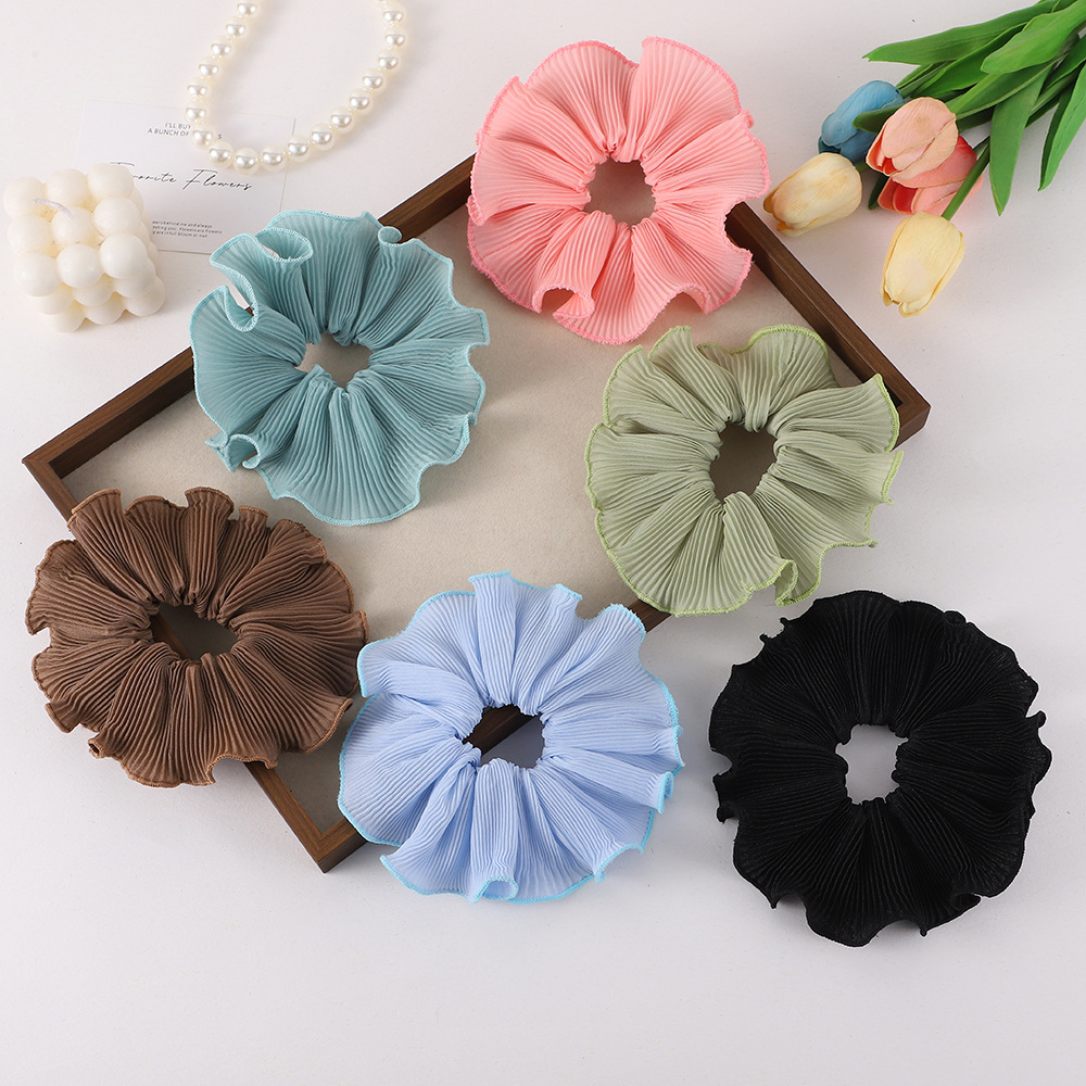 Korean InS-style multi-color flower pleated edge large intestine hair band, fashionable and versatile, trendy hair accessory wholesale, women's headwear