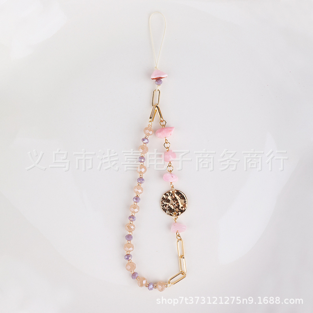 New European and American natural crushed stone style, Instagram-style multi-element women's short mobile phone lanyard and chain accessory details Picture