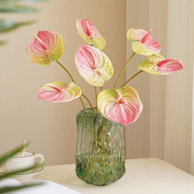 红掌花家居绿植盆栽装饰单支仿真植物插花材料配件3D打印手感仿真枝叶办公文化园艺装饰细节图