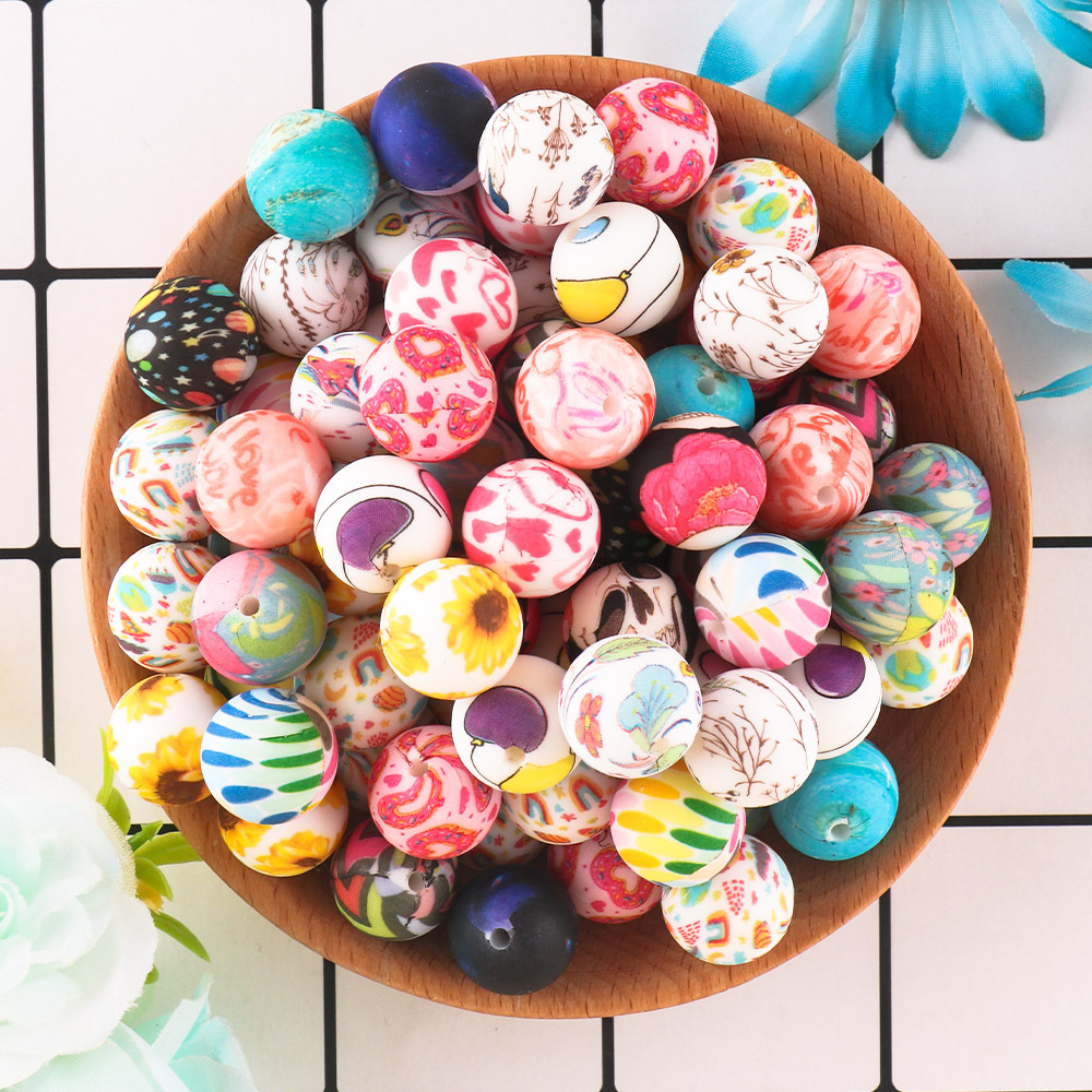 浙盛水印硅胶珠子15mm豹纹水转印圆珠奶嘴链配件饰品散珠串珠材料详情图3