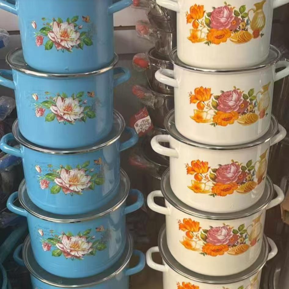 Cross-border 778HDG thickened high bucket five-piece set of enamel cookware, kitchen POTS and pans, export of daily necessities Specification image