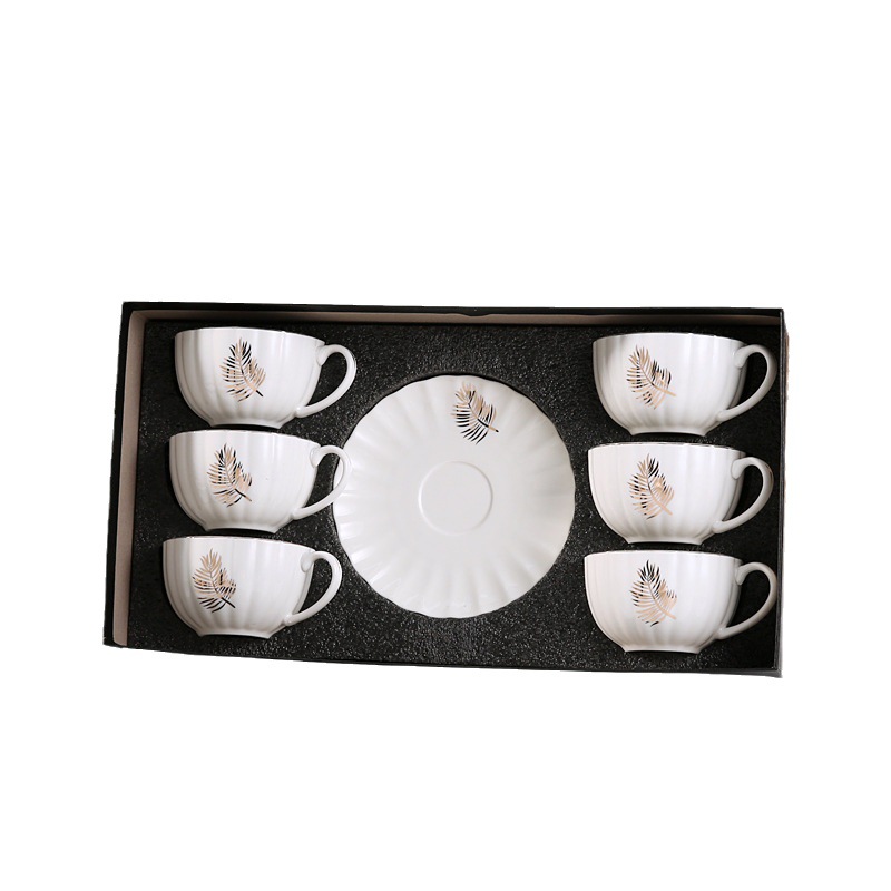 Gold-painted ceramic striped mugs, coffee cups and saucers, European-style set, creative business afternoon tea sets Specification image