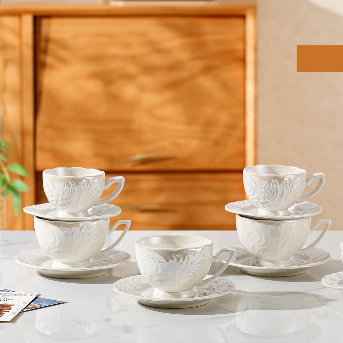 Cross-border new European-style pearl glaze ceramic coffee cup and plate set, hotel restaurant home afternoon tea cup gift