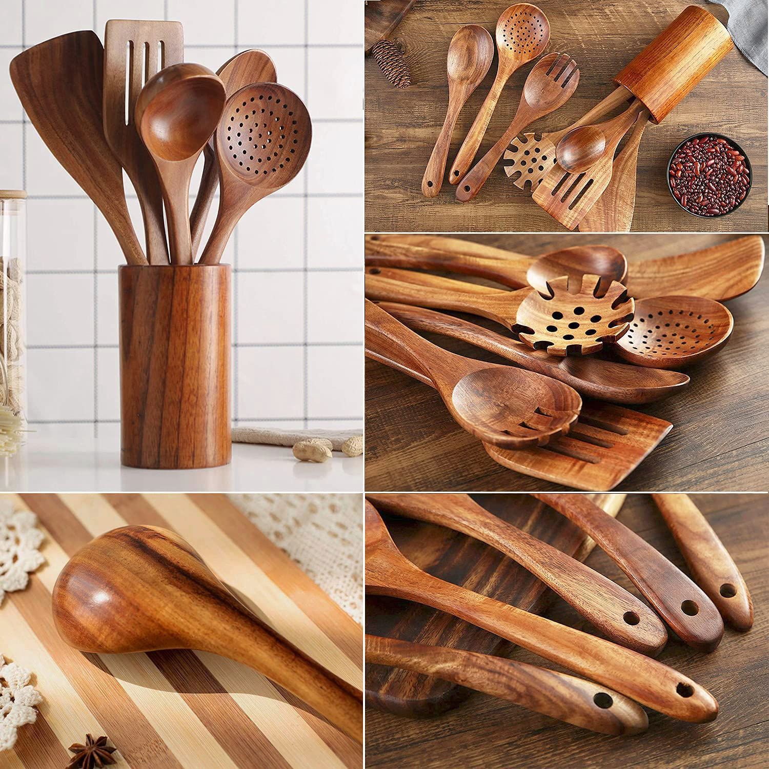 Household acacia wood kitchenware set, teak long-handled soup spoon, wooden strainer, non-stick pan spatula wholesale cooking spoon and spatula combination Specification drawing