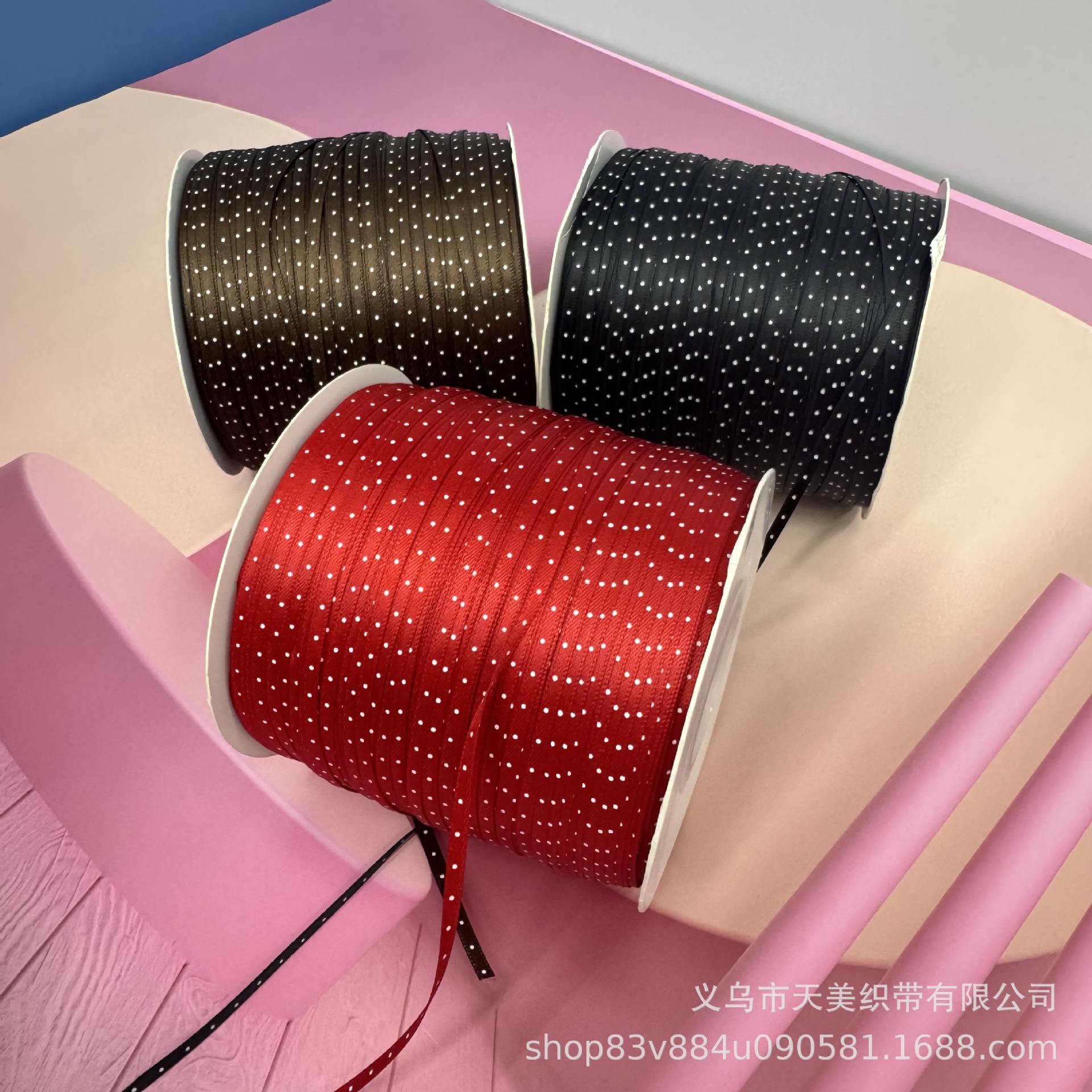3MM double-sided polka dot polyester filament ribbon accessories, clothing, underwear, socks, decorative polka dot colored textile accessories