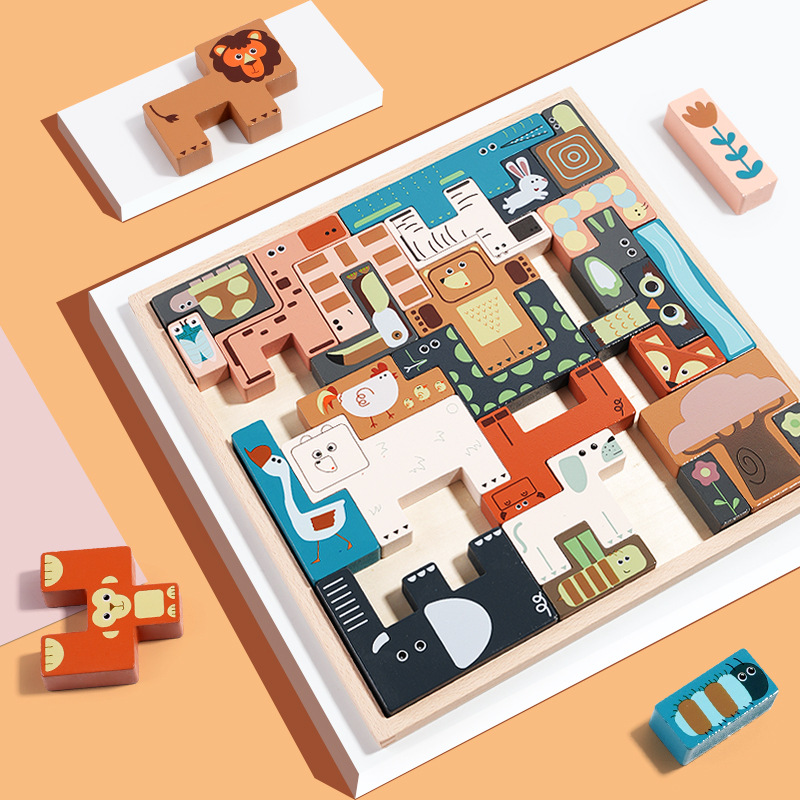 Tetris building blocks 3D stereoscopic animal jigsaw puzzle children's educational and brain-stimulating toys suitable for boys and girls aged 3 to 6. Jigsaw puzzle educational and scientific toys