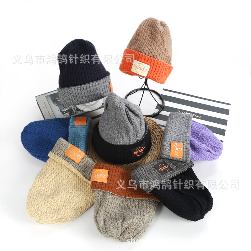 情侣款拼色毛线帽秋冬保暖护耳显脸小女款针织帽子包头帽子服装配饰