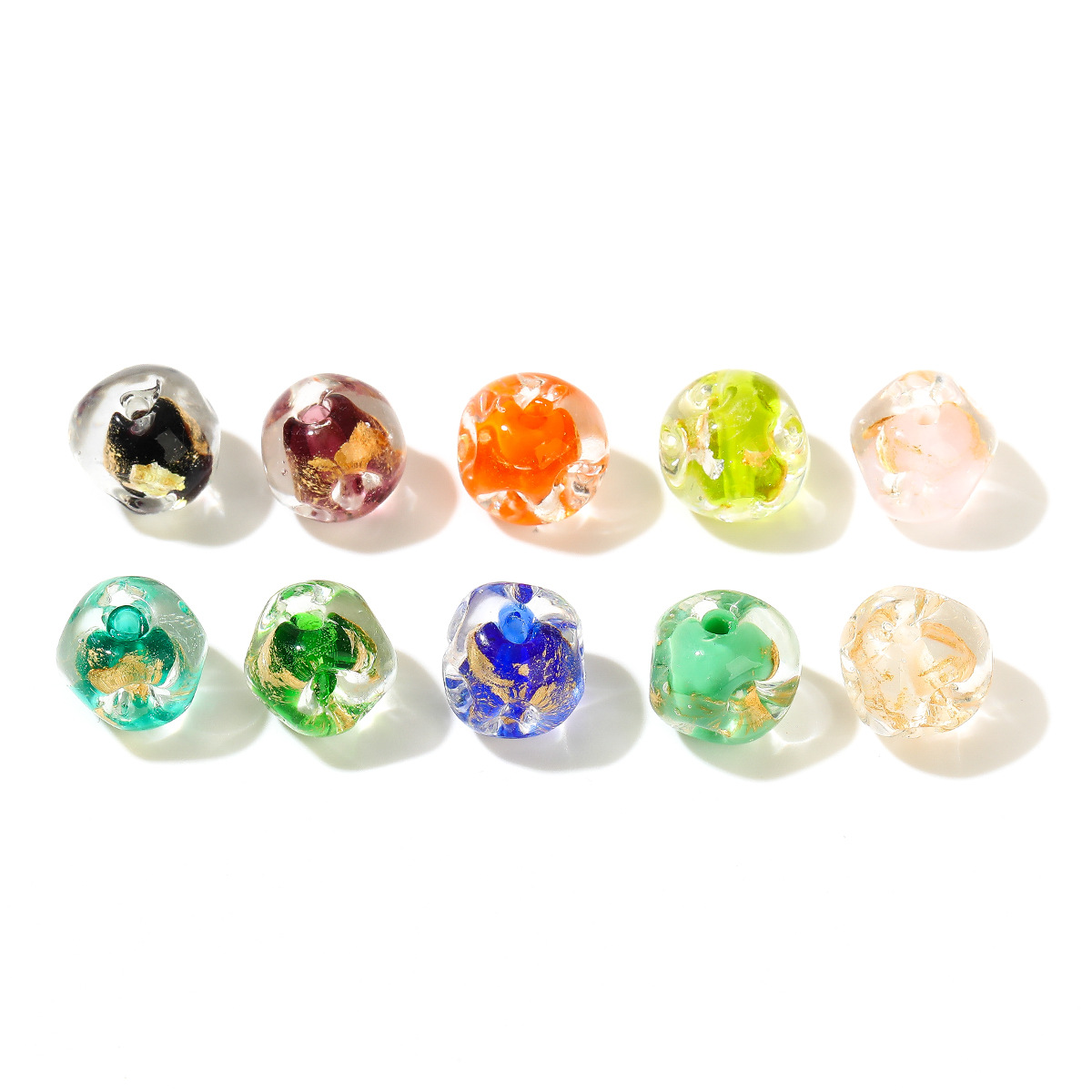 10Mm Gold Powder Irregular-Shaped Broken Foil Glass Round Beads Diy Bracelet Beads Through Hole Accessories Glass Packaging Application Scenario