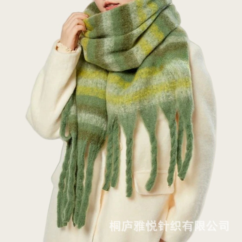 Maillard autumn/Winter women's faux cashmere striped color-blocked shawl, warm mohair thickened scarf, clothing accessories Application Scenario