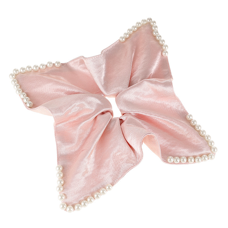 Luxurious pearl satin square scarf large hair band women's headwear 2025 new style high-end square hair band large intestine hair accessory Item Picture