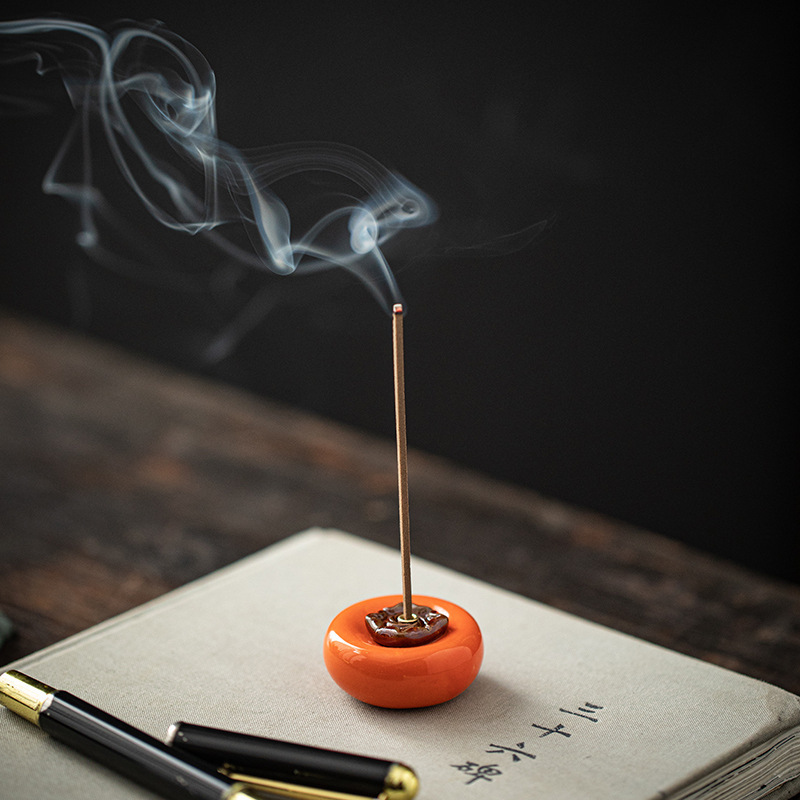 Creative ceramic incense stick, small persimmon tea pet decoration, home incense burner, incense holder, wishing you all the best