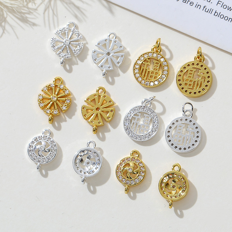 沙金福牌雪花花朵吊坠手工饰品配件DIY挂件手链耳饰