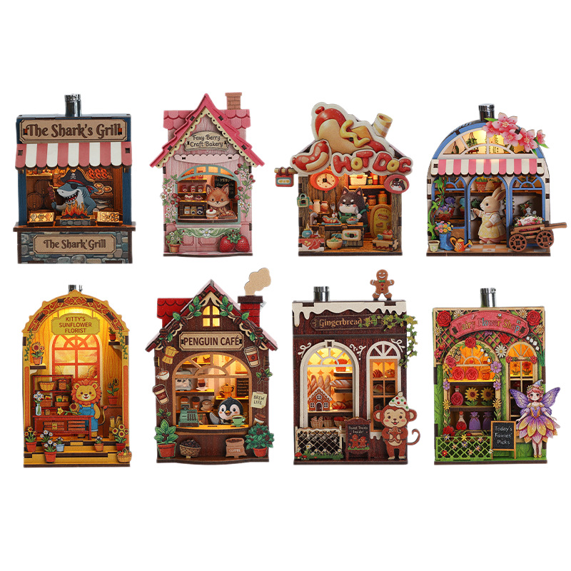 Street corner miniature handmade assembly food set, refrigerator stickers, 3D stereoscopic building blocks, magnetic DIY gifts, home decorations, wall stickers Item Picture