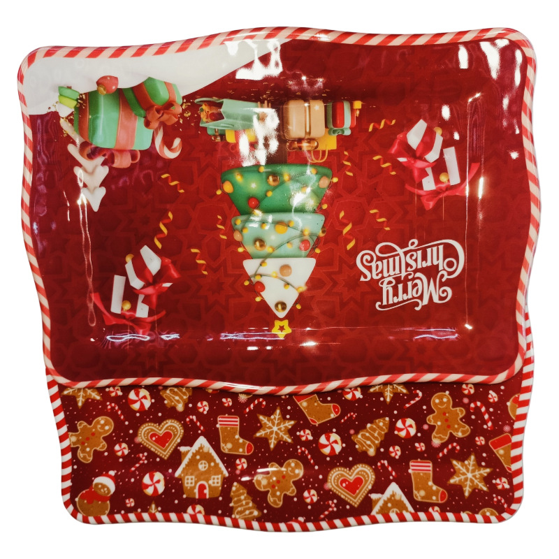 Factory direct sales Christmas series red Christmas tree gingerbread melamine dinner plates, commercial, shockproof and wear-resistant details Picture