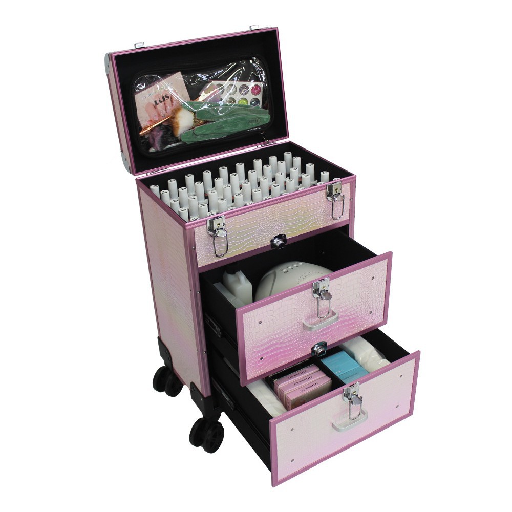 Professional aluminum alloy handle large-capacity makeup box, beauty and hair care tool box with drawer, mummy dinner bag, makeup box Item Picture