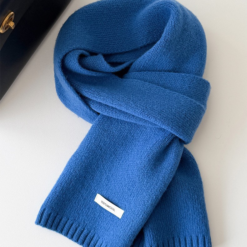 Australian pure wool couple scarves, new autumn and winter style, versatile knitted warm solid color women's winter scarf clothing accessories Specification image