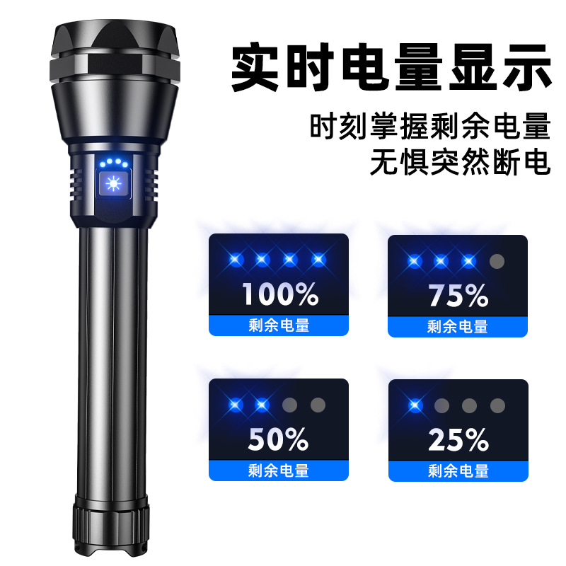 Cross-border high-intensity rechargeable flashlight, portable, ultra-long battery life, long-range explosion-proof, multi-functional patrol lighting fixture, laser application Application Scenario