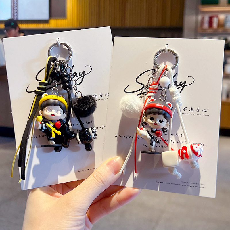 手工diy跆拳道情侣钥匙扣萌娃挂件汽车包包小挂饰批发毛绒布艺公仔玩具