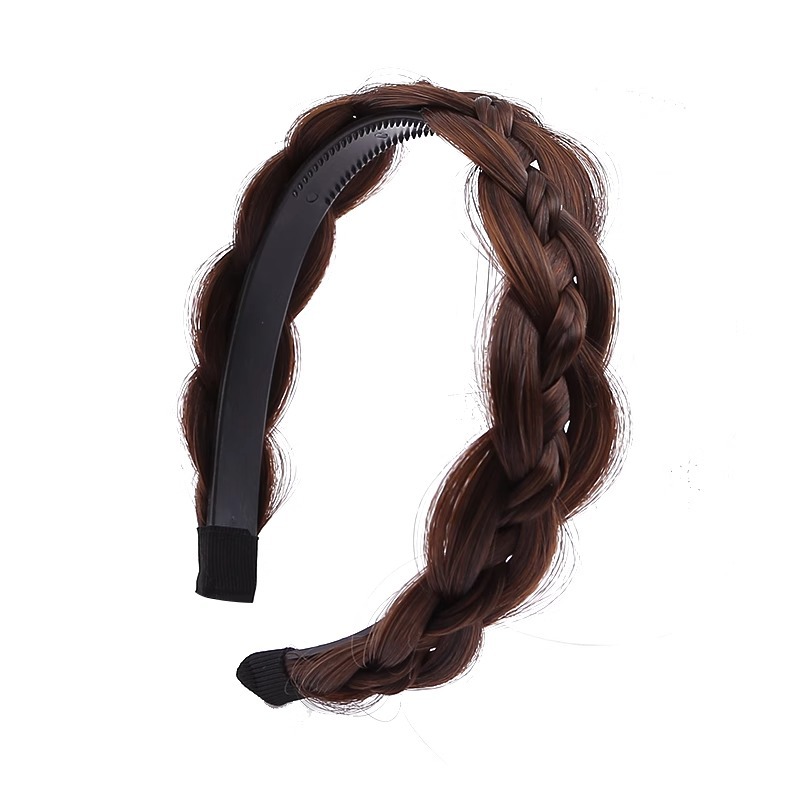 Girls' one-piece fishbone braid, false hair band, braid headband, no head constricting, wide-edge hair tie, headwear Item Picture