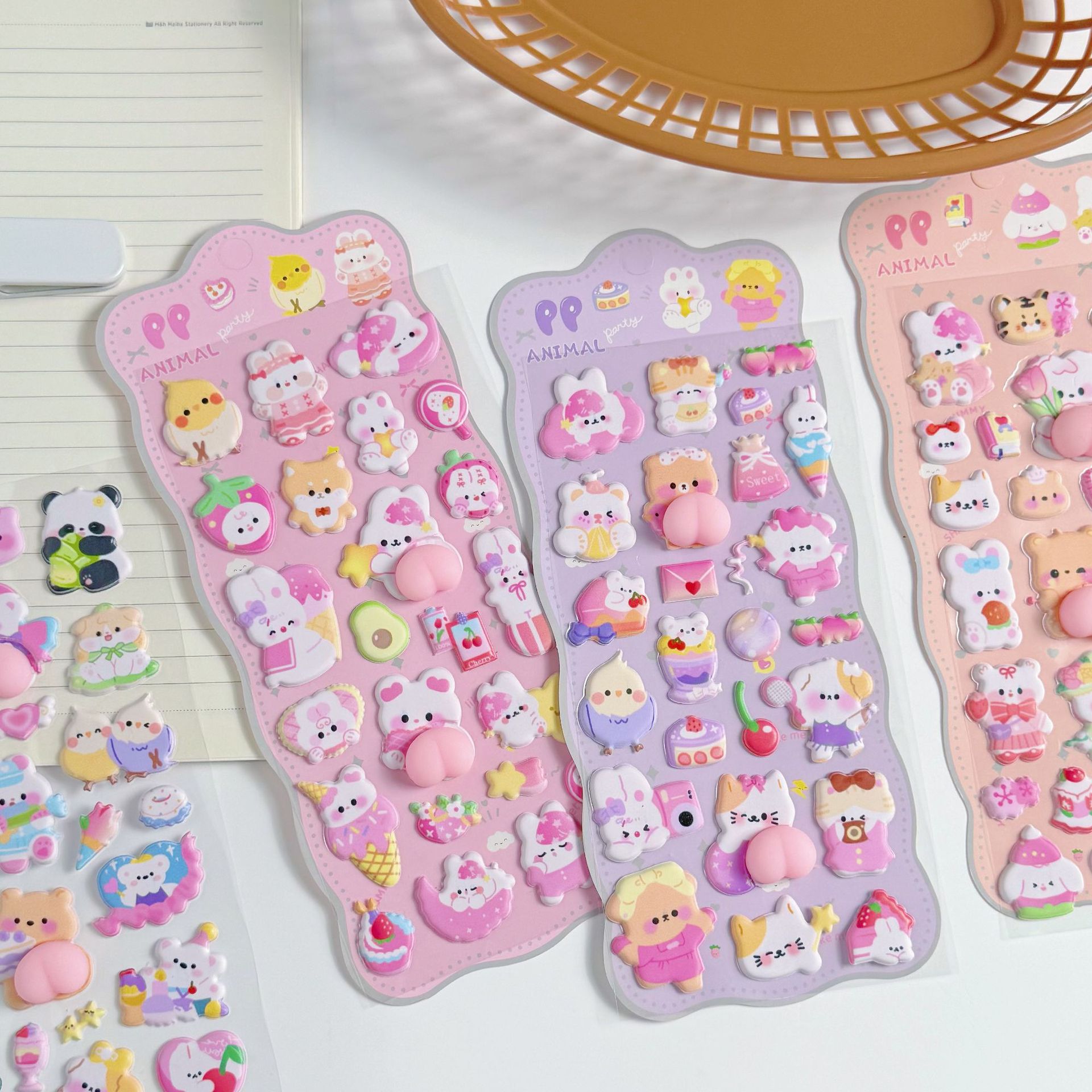 3D soft and cute furry animal children's stickers, adorable rabbits and bears, hand-decorated phone cases, stickers, accessories and fun decorative items Item Picture
