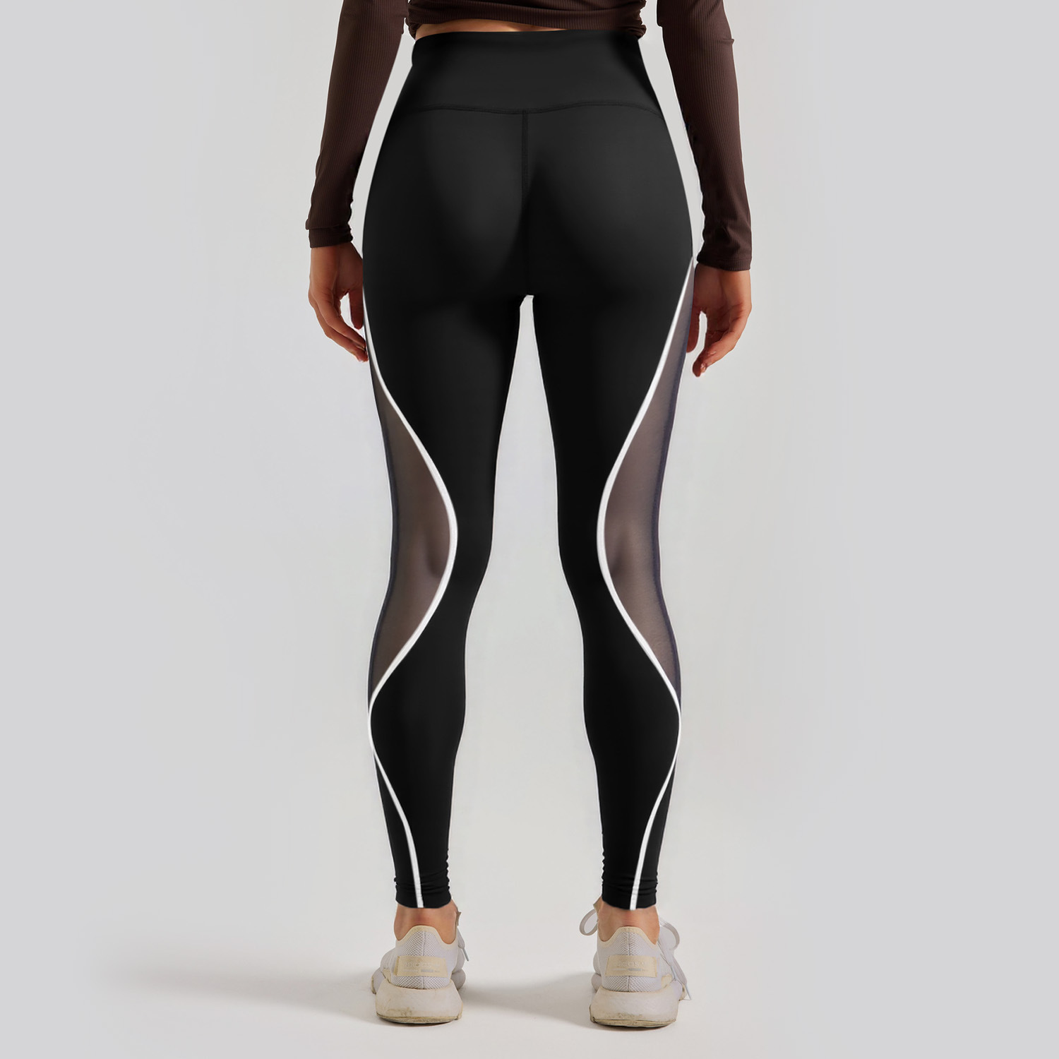 Cross-border European and American high-waisted color-blocking mesh yoga pants, women's hip-lifting running sports pants Specification image